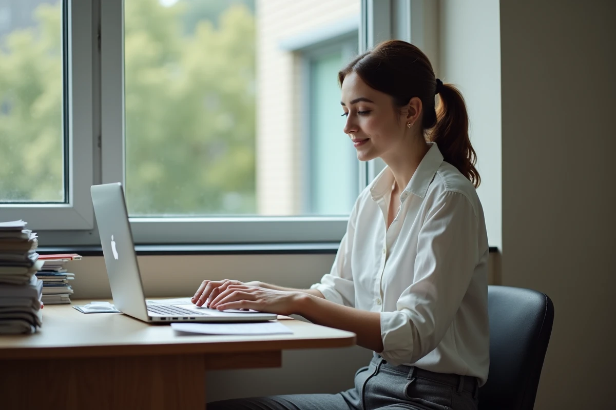 Jeune femme surveillante en train de lire des documents