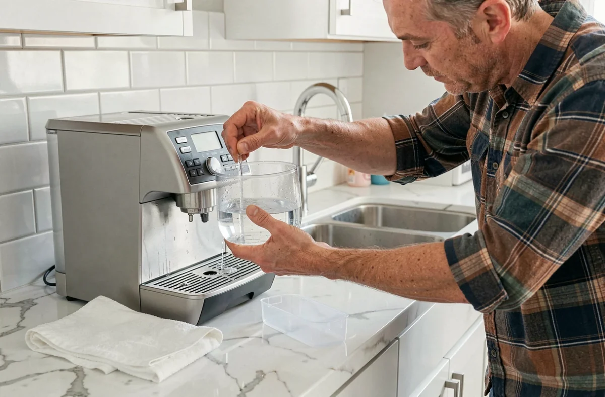 Entretien et nettoyage du réservoir d'eau de la machine à café Melitta Caffeo Solo E950-222 à l'évier