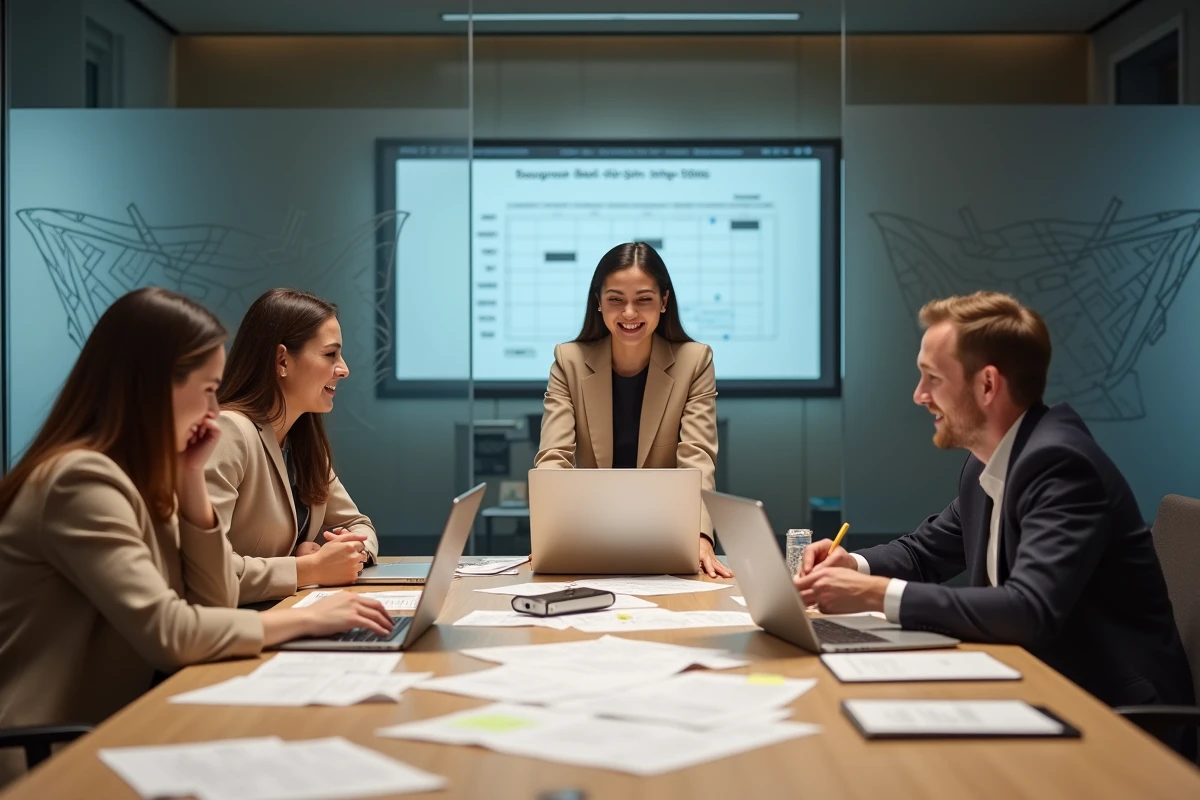 Équipe de jeunes professionnels travaillant ensemble sur le calendrier de certification LVMH