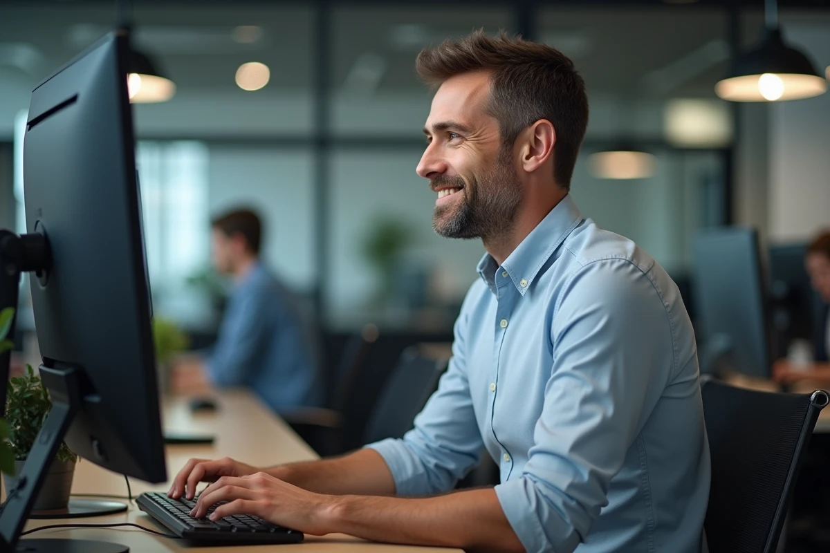 Homme en partage de bureau supprimant des emails indésirables